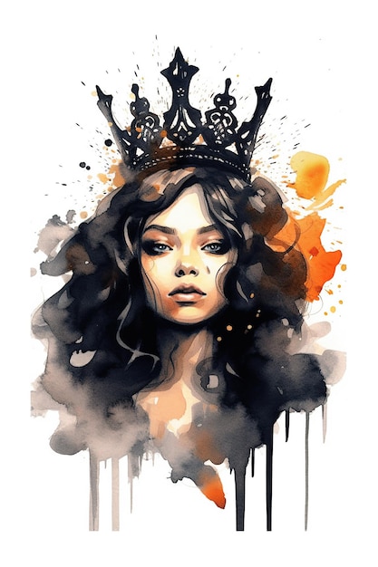 Rainha negra aquarela clipart fofa isolada em fundo branco com Generative AI