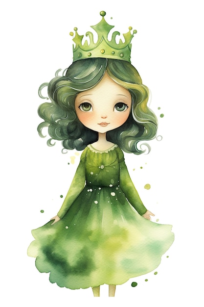 Rainha verde aquarela clipart bonito isolado no fundo branco com Generative AI