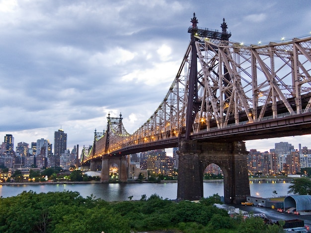 Rainhas, vistas, ponte manhattan, eua