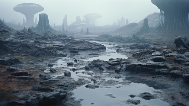 Rainy Alien Planet Landscape Mystical Diluvio