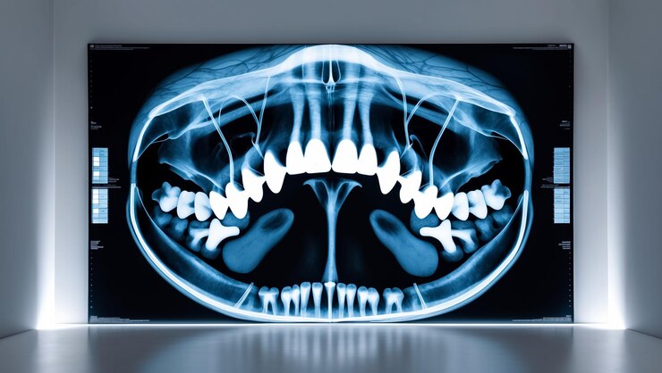 Foto raio de dentes da mandíbula bandeira dental