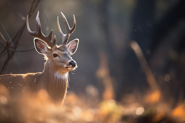 Raio de sol destacando um casaco solitário de bushbucks