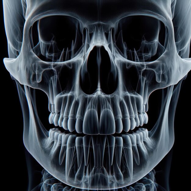 Foto raio-x estrutura dentária humana em fundo preto