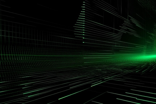 Raios de laser verde neon abstratos sobre um espectro ultravioleta de fundo escuro Generative AI