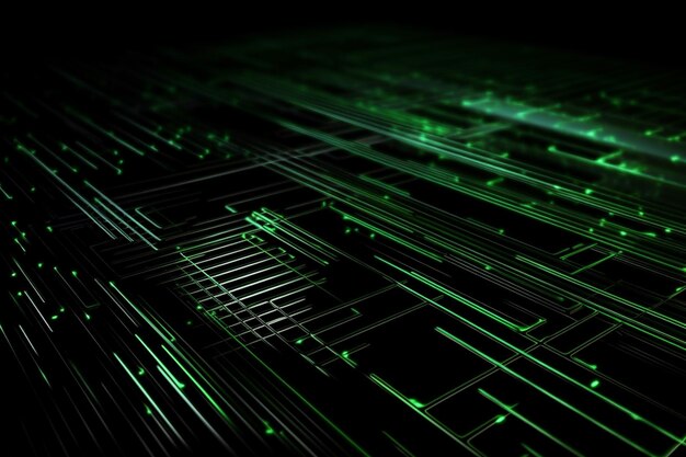 Raios de laser verde neon abstratos sobre um espectro ultravioleta de fundo escuro Generative AI