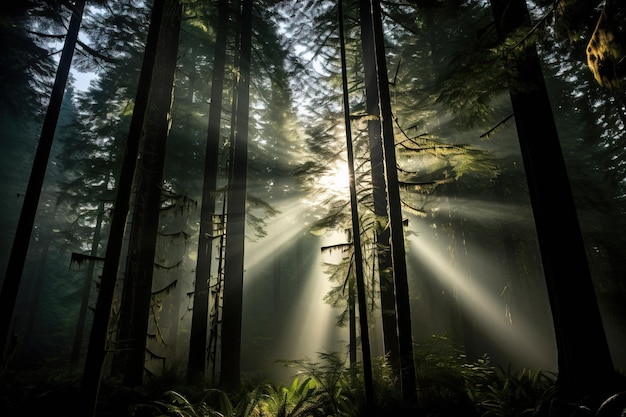 raios de luz através da floresta
