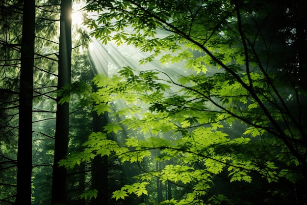 raios de luz através da floresta