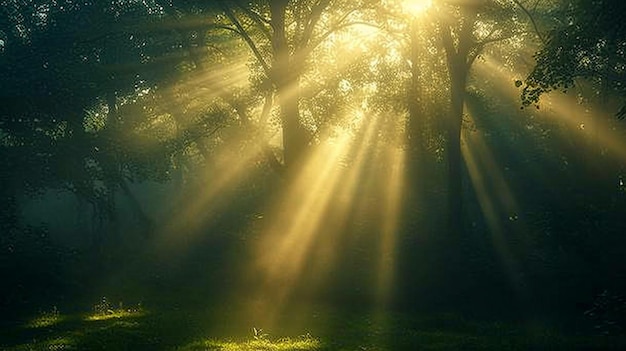 raios de luz do sol matinal perfurando a árvore gerada por ai