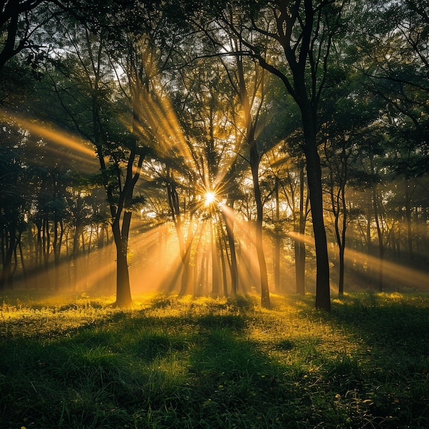 raios de luz do sol matinal perfurando a árvore gerada por ai