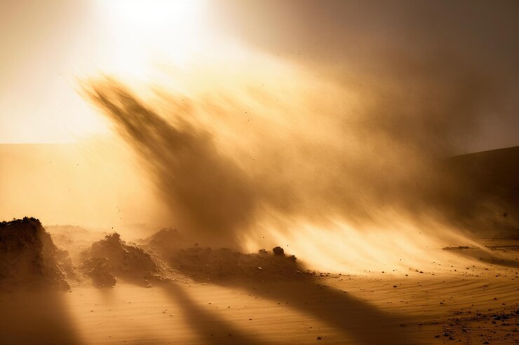 Foto raios de luz em uma tempestade de areia