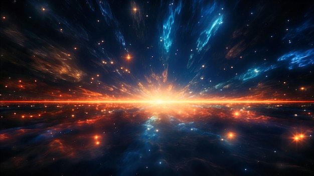 Raios de luz galácticos atravessando o espaço profundo