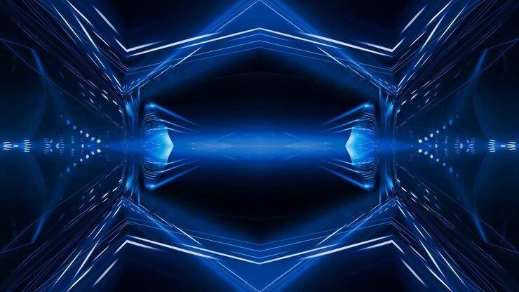 Foto raios de luz neon azul refletem na água