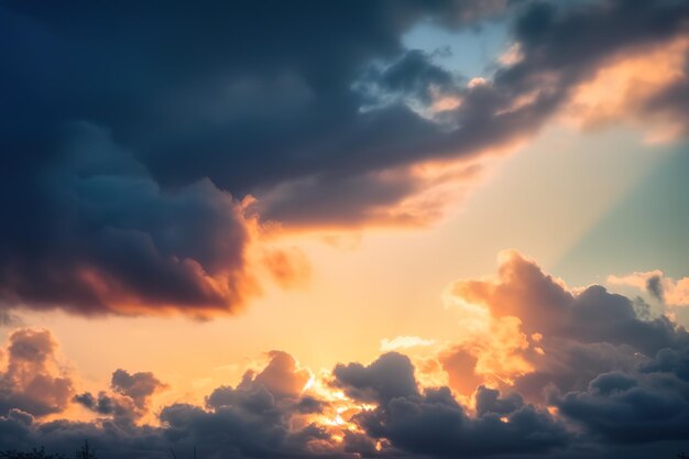 Raios de sol através das nuvens os raios do sol brilhando contra as nuvens que se aproximam