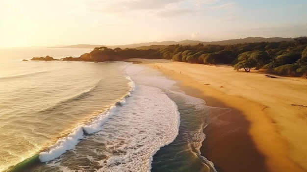 raios de sol dourados da manhã iluminando a bela praia de playa venao surfe pitoresco