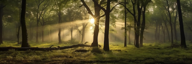 Raios de sol na floresta foto ilustração realista