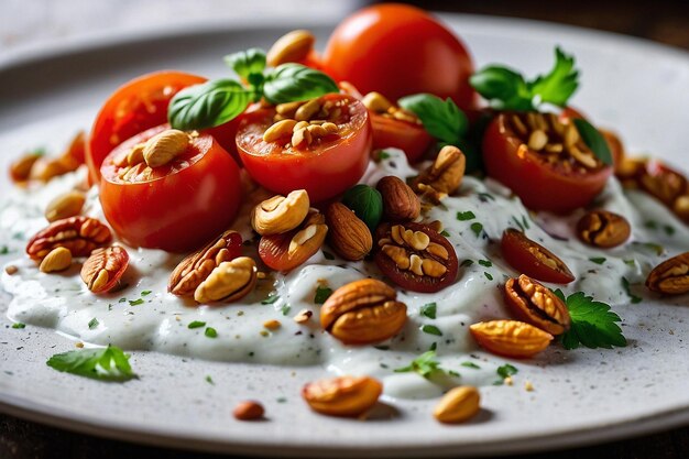 Raita de tomate con maní asado y crujiente