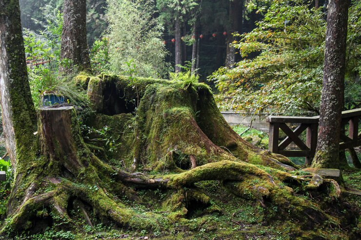 Raíz vieja Árbol grande en el área del parque nacional de Alishan en Taiwán.