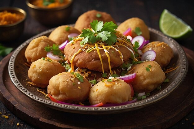 Foto raj kachori chaat recém-preparado