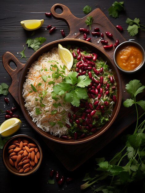 Rajma-Chawal-Gericht mit Kidneybohnen und Reis – Heimelige und bequeme Indien-Kulinarik-Kultur-Layout-Website