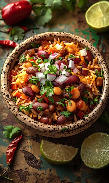 Rajma Chawal Poster de prato com feijão e arroz Basmati Ilustração Alimentação Bebida Sabores indianos