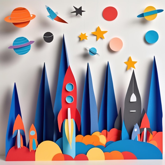 Raketen im Weltraum aus Papier traditionelles Papiergeschnittenes Papier handgefertigte Dekoration Kinder krank