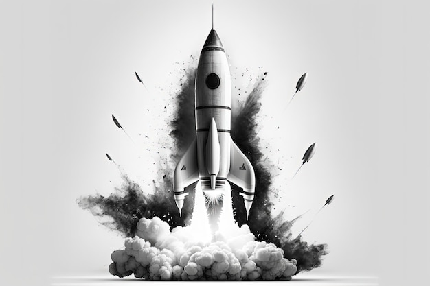 Raketenillustration Startup-Konzept weißer Hintergrund Generative KI