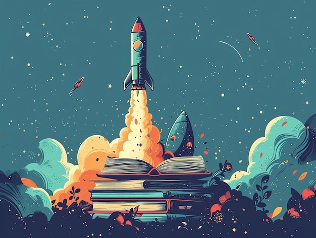 Raketenstartbuch Idee Wachstum Startup modernes Design Illustration minimal