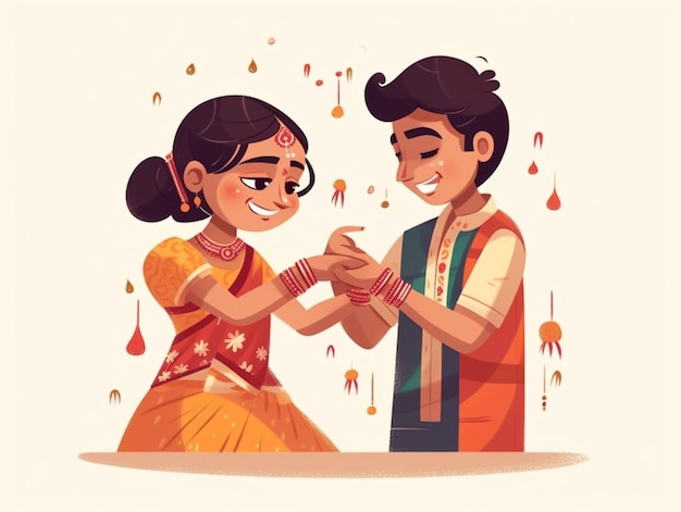 Raksha Bandhan irmão e irmã ilustração dos desenhos animados da tradição do festival indiano