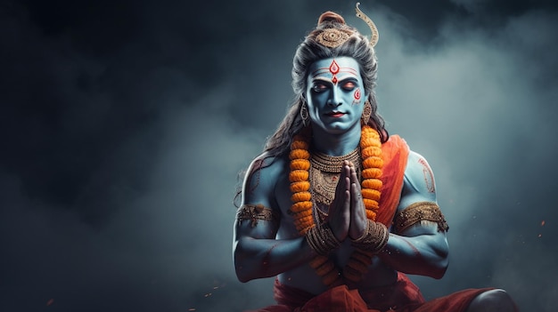 Foto ram navami feriado hindu dia de ramas aparência vishnu avatar religião flecha azul homem indiano