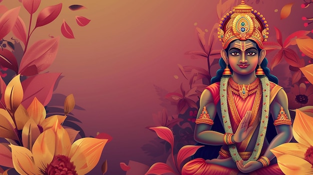 Ram Navami-Hintergrund mit dem Hindu-Gott Rama und kopieren Sie den Weltraumtag des hinduistischen Festes