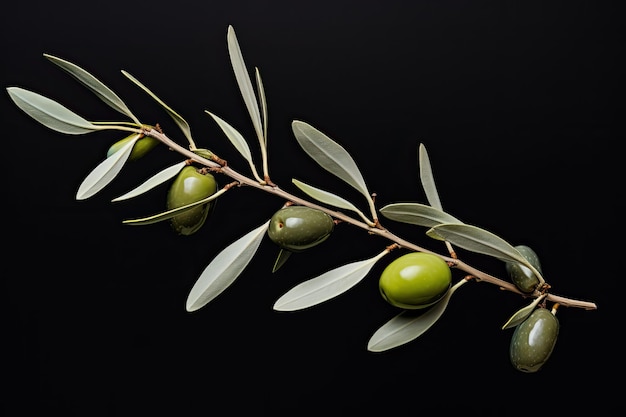 una rama con aceitunas verdes y hojas