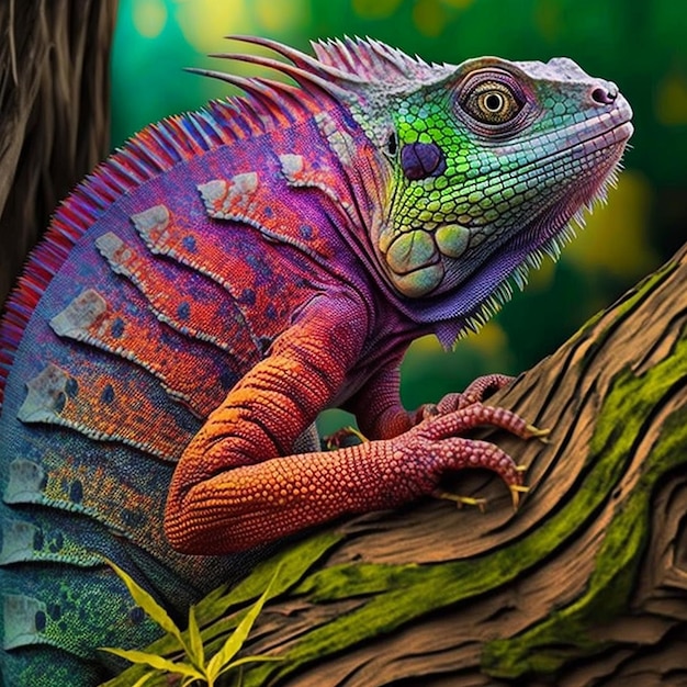 Rama de árbol animal de iguana colorida Generado por IA