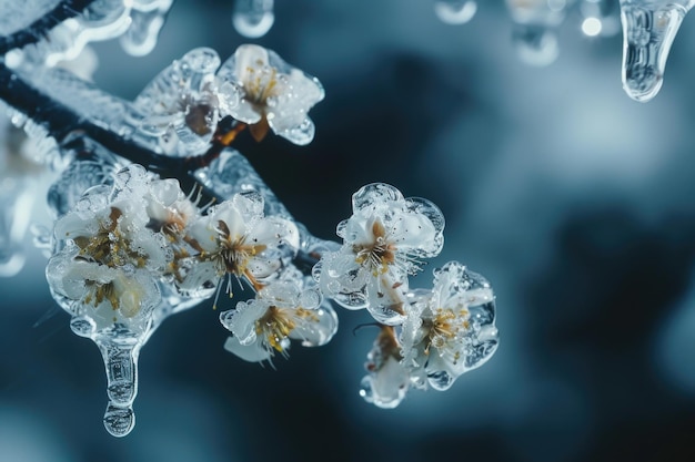 Una rama de un árbol cubierta de hielo y nieve