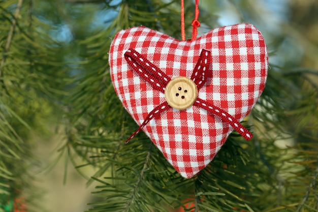 Rama de árbol con decoración de corazón en el fondo de la naturaleza