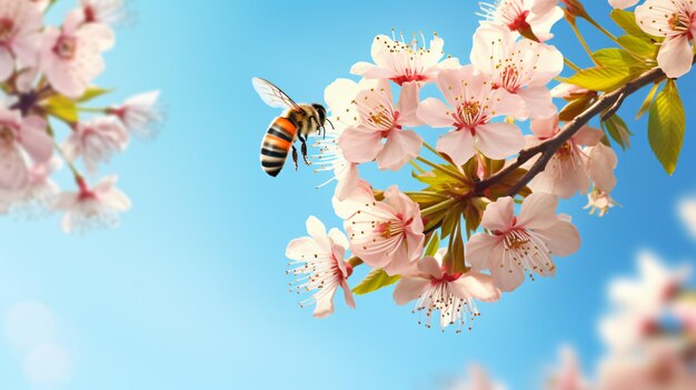 Foto rama de un árbol en flor dulces abejitas volando