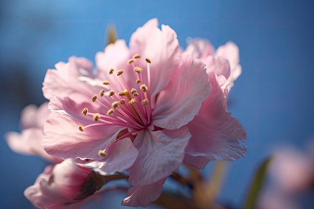 Rama de árbol en flor en el fondo del cielo azul AI generativa