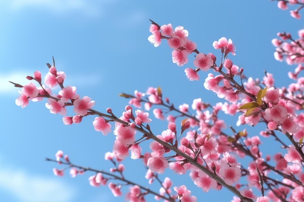 La rama del árbol de la flor rosa con el cielo azul