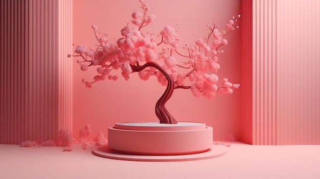 Rama de árbol de flor rosa Sakura con marco Generativo Ai