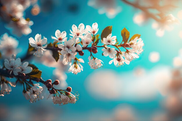 Una rama de un árbol con flores blancas IA generativa