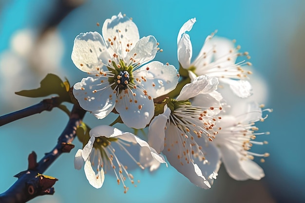 Una rama de un árbol con flores blancas