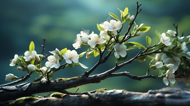 Una rama de árbol con flores blancas