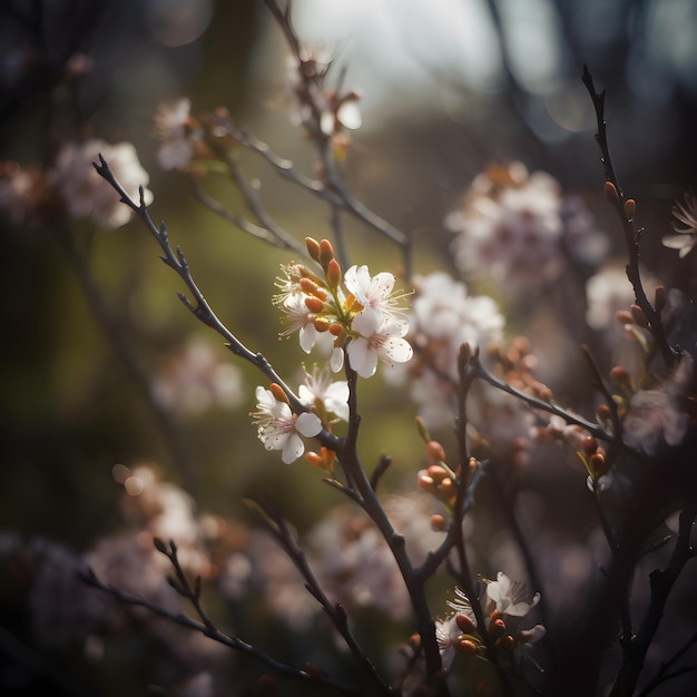 Una rama de un árbol con flores blancas