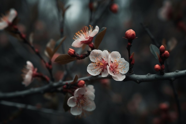 Una rama de un árbol con flores