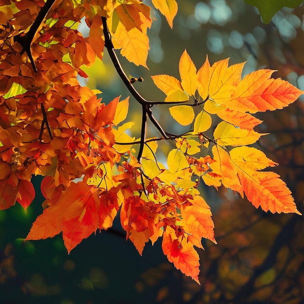 La rama de un árbol de hojas en vibrantes colores de otoño generados por ai 455