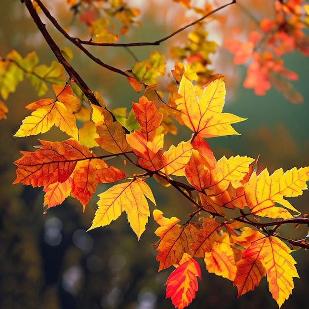 La rama de un árbol de hojas en vibrantes colores de otoño generados por ai 6278