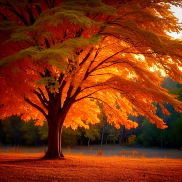 La rama del árbol de hojas en vibrantes colores de otoño