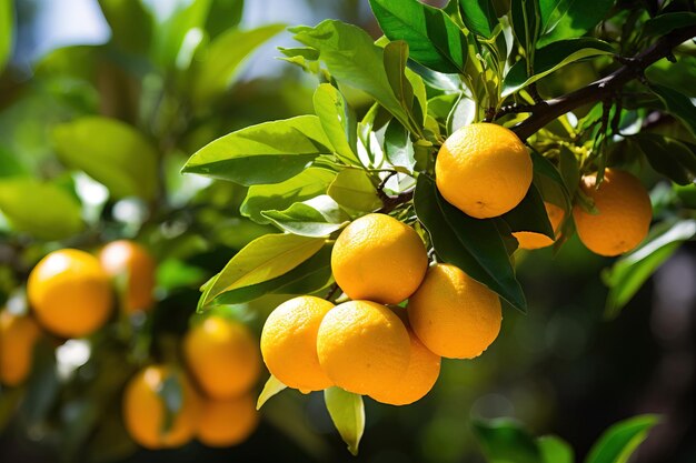 rama de árbol de naranja frutos hojas verdes