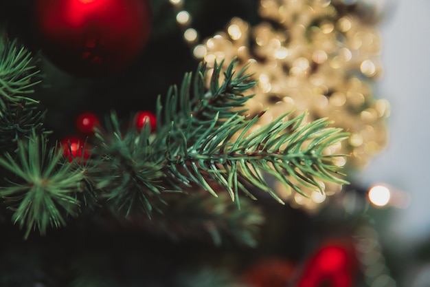 Rama de un árbol de Navidad con juguetes