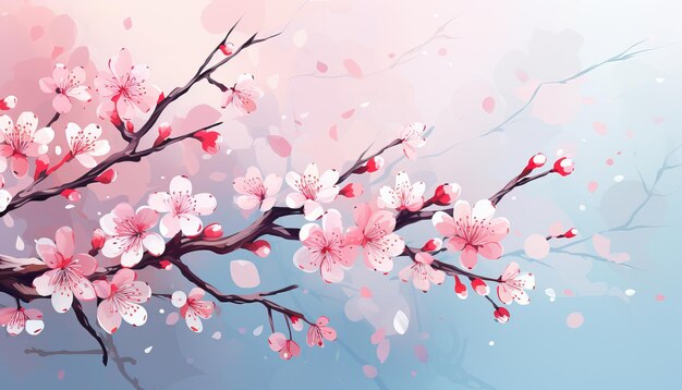 La rama de un árbol de primavera en flor en estilo acuarela