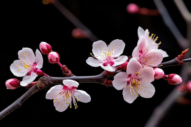 Una rama de un cerezo con flores rosas